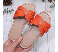 1 Paar Mädchen Vibrant Orange gewebte weiche PU leichte Mode Luxus offene Zehe flache Lässig Sandalen, geeignet für Kinder Sommer Strandurlaub und Str