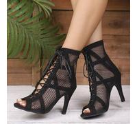 1 Paar modische Damenstanztschuhe, avantgardistischer offener Spitze-Schnürung, Peep-Zehen, schmaler Absatz, Reißverschluss hinten, bequem & sexy, tan