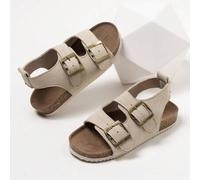 1 Paar modische Kinder Flach-Kork Sandalen mit Herz-Schnalle, Sommer Urlaubsstil Strand Outdoor Lässig Mädchen Sandalen