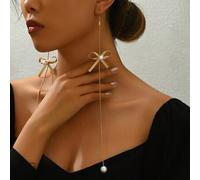 1 Paar modische langkettige Schmetterlingsohrringe mit Perlendekor in Goldton, Schmuck für Partys