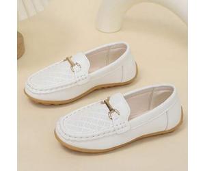 1 Paar neue Jungen Gold Schnallen Dekor Loafer, Unisex Kinder leichte rutschfeste Mokassins, modische vielseitige Gummi Weichsohle Rundkopf Slip-On Sc