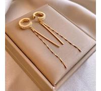 1 Paar Ohrbügel-Ohrringe mit Strass-verzierten langen Quasten, einfach und modisch Clip-On Stil für Frauen