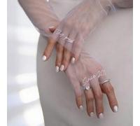 1 Paar personalisierte Hochzeits-Brauthandschuhe, individualisierte Brauthandschuhe mit Namen und Datum, Damen lange Mesh-Tüll-Handschuhe, elegantes h