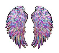 1 Paar Regenbogen Pailletten Aufnäher Feder Aufbügler Stickerei Bügelbilder Flicken Patches Applikation Kleidung Dekoration