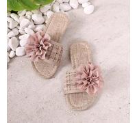 1 Paar sanfte khakifarbene 3D Blumen Lässig & modische kühle Hausschuhe für Mädchen, geeignet für Sommer Haus- & Outdoor-Outfit, schweißabsorbierend