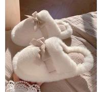 1 Paar Schleifen Plüsch Hausschuhe für Frauen, weiche Sohle Hausschuhe, lässiger Schleifen Fairy Stil, warme dicke Sohle Hausschuhe für den Winter