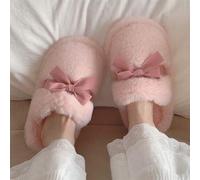 1 Paar Schleifen Plüsch Hausschuhe für Frauen, weiche Sohle Hausschuhe, lässiger Schleifen Fairy Stil, warme dicke Sohle Hausschuhe für den Winter