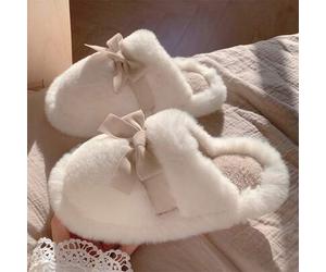 1 Paar Schleifen Plüsch Hausschuhe für Frauen, weiche Sohle Hausschuhe, lässiger Schleifen Fairy Stil, warme dicke Sohle Hausschuhe für den Winter