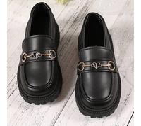 1 Paar schwarze Prinzessinnen-Lederschuhe für Kleinkinder in Große Größen, einfarbiges weiches Leder-Patchwork, Strass-Herz-Dekor, runde Spitze, flach