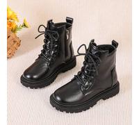 1 Paar Stiefel für Teenager/Jugendliche, einfarbiges weiches Lackleder, Metalreißverschluss innen, Schnürung vorne, runde Zehenform, dicke Sohle, ruts
