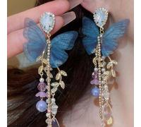 1 Paar Super-Fee und elegante blaue Schmetterling Lange Quaste Ohrringe, vielseitig für den täglichen Gebrauch