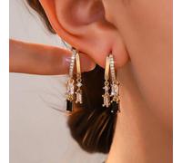 1 Paar Vintage Europäischer Stil vergoldete Metall Rosa Diamant Trapezform Schwarz & Weiß Zirkonia Quasten Anhänger Ohrringe für Frauen, geeignet für