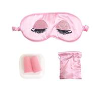 1 Schlafaugenmaske, 1 Aufbewahrungstasche, 1 Paar Ohrstöpsel, Verdunkelungs-Augenmaske, Bestickte Augenmaske, Rosafarbenes Schlafzubehör