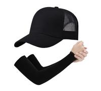 1 Schwarze Baseballkappe, 1 Paar Ärmel, Atmungsaktive Mesh-Baseballkappe, Sommersportkappe, Baumwoll-Mesh-Cap Mit Verstellbarer Schnalle, Sonnenschutz-Schirmkappe, Sonnenhut Mit Breiter Krempe