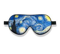 1 Seiden-Schlafmaske mit elastischem Band/Stirnband, druckfrei für Augenlider und Wimpern, für Nachtschlaf, Reisen und Nickerchen (Van Gogh Mandelblüten)