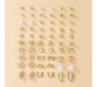 1 Set/30 Paar modische Kristall Blumen, Blatt, Perlen und herzförmige Ohrstecker Set, eleganter Metallschmuck als Geschenk zum täglichen Tragen, ideal