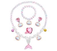 1 Set 5-teiliges Mermaid-Pearl-Schmuckset für Mädchen, mit Halskette, Armband, Ohrringe, Ring, Prinzessin-Outfit-Geschenkbox (Halloween)