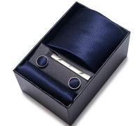 1 Set Blaue Krawatte, Einstecktuch, Manschettenknöpfe - Geschenkbox für Männer, Blaue Krawatte 8cm geeignet für Feiertage, Hochzeit, Arbeit Herrenkraw