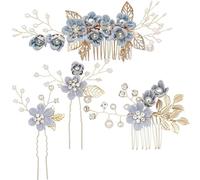 1 Set Blumen-Hochzeits-Haarkamm, Eleganter Haarkamm Mit Haarnadel Für Hochzeiten, Braut Haarkämme Hochzeit Haarschmuck für Frauen und Mädchen (Blau)