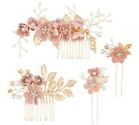 1 Set Blumen-Hochzeits-Haarkamm, Eleganter Haarkamm Mit Haarnadel Für Hochzeiten, Braut Haarkämme Hochzeit Haarschmuck für Frauen und Mädchen (Rosa)