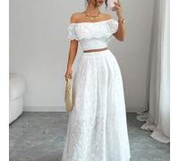 1 Set Damen Off-Shoulder Rüschen Crop Top und A-Linie Mini Rock, elegantes romantisches Outfit