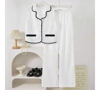 1 Set eleganter Kontrast aus schwarz & weiß ärmellose Weste + weite Hose Anzug, reguläre Dicke, Lässig, Frühling/Sommer