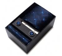1 Set Krawatte, Einstecktuch und Manschettenknöpfe, Herren Krawatte in Navy Blau (7,5 cm), in Geschenkbox, geeignet für Feiertage, Hochzeiten und Büro