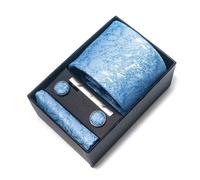 1 Set Krawatte, Einstecktuch und Manschettenknöpfe in Geschenkbox für Herren, himmelblau mit Blumenmuster und 7,5 cm Breite, ideal für Hochzeiten, bes