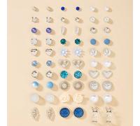 1 Set mit 30 Paar Damen Ohrstecker aus Metall mit blauem Herz- und Perlen-Stern-Design