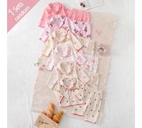 [1 Set zufällig versendet]Neugeborenen-Hauskleidungs-Set, Langarm-Strickjacke + lange Hose, gewebter Stoff, süßes Bär/Kirsche/Schleife/Tulpe/Herz/Druc