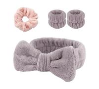 1 Stirnband Aus Korallensamt, 1 Paar Elastische Armbänder Und 1 Haargummi, Saugfähige Armbänder, Haarband Mit Schleife, Geeignet Für Gesichtsreinigung, Make-Up Und Hautpflege