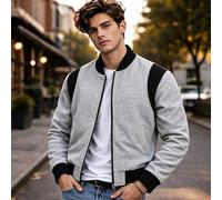 1 Stk. Herren-Sweatshirt aus Jacquard-Strick für Frühling/Herbst mit Reißverschluss, kontrastfarbene Rippstrick-Patchwork-Raglanärmel, Rippstrick-Krag