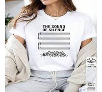 1 Stück 100% Baumwolle Damen 'The Sound Of Silence' Musik Noten Grafik Muster Lässig T-Shirt, ideal für Musikbegeisterte.