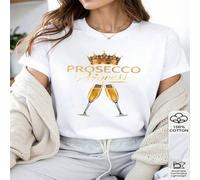 1 Stück 100% Baumwolle Prosecco Prinzessin Grafik Muster Damen Kurzarm T-Shirt Krone Champagner Design Lässig Oberteil