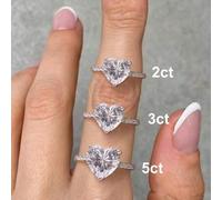 1 Stück 2 Karat Herz-förmiger Kubikzirkonia Ring, 925 Sterling Silber, elegant & charmant, Damenring, geeignet für Bälle, Partys und andere Anlässe, e