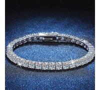 1 Stück 3mm hochwertiges Hip Hop 4-Krallen Moissanit Diamant Tennis Armband 925 Sterling Silber komplett besetzt, Luxus, High-End, exquisiter Schmuck,