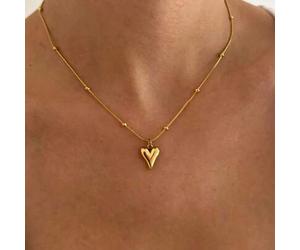 1 Stück 45+5cm 18 Karat vergoldete Herz Anhänger Halskette mit Schlangenkette und Perlen, Liebes-Design Halskette, Valentinstag Geschenk für Frauen