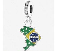1 Stück 925 Sterling Silber Brasilien Karte Anhänger, mit kubischen Zirkoniasteinen verzierter Anhänger, geeignet für Armband DIY, Damenschmuck