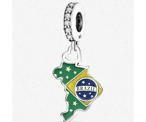 1 Stück 925 Sterling Silber Brasilien Karte Anhänger, mit kubischen Zirkoniasteinen verzierter Anhänger, geeignet für Armband DIY, Damenschmuck