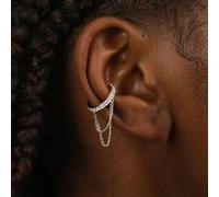 1 Stück 925 Sterling Silber Doppelschicht Ohrringe, Luxus Ketten Quasten Clip-On Ohrringe für Frauen, geeignet als Hochzeitsschmuck für die Braut