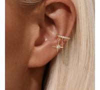 1 Stück 925 Sterling Silber Doppelschicht Ohrringe, Luxus Ketten Quasten Clip-On Ohrringe für Frauen, geeignet als Hochzeitsschmuck für die Braut