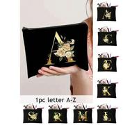 1 Stück A-Z Buchstaben bedruckte Kosmetiktasche, Geschenk für Mädchen, süßes retro minimalistisches Buchstaben-Muster bedruckter Aufbewahrungsbeutel,