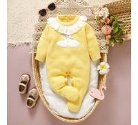 1 Stück Baby-Bodysuit in Rosa, Bodysuit mit Spitzenkragen, Langarm und Schwanen-Stickerei, süß und modisch