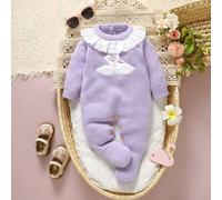 1 Stück Baby-Bodysuit in Rosa, Bodysuit mit Spitzenkragen, Langarm und Schwanen-Stickerei, süß und modisch