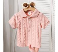 1 Stück Baby Jungen Grau-Blau Gestricktes Poloshirt mit Kurzarm. Hergestellt aus speziell strukturierter Strickware mit einzigartigem Webmuster, mit D