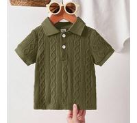 1 Stück Baby Jungen Grau-Blau Gestricktes Poloshirt mit Kurzarm. Hergestellt aus speziell strukturierter Strickware mit einzigartigem Webmuster, mit D