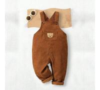 1 Stück Baby Jungen Karamell Cord Latzhose, mit süß gesticktem Teddybär Patch und farblich abgestimmten Knöpfen, vintage Atmosphäre, gemütlich für Her