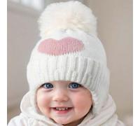 1 Stück Baby Mädchen Neugeborene Kleinkind Bommel Mütze, kuschelige gestrickte Winter warme Herz süße Kinder weiße Mütze Outdoor Accessoires Bonnet pa