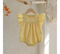 1 Stück Baby Mädchen schickes grün kariertes Druckbody mit Kurzarm. Weicher & bequemer Stoff, verspielter & süßer Prinzessinnenstil, geeignet für Früh