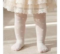 1 Stück Baby Mädchen transparente Leggings mit beigem herzförmigem Jacquard-Muster, weiche bequeme Strumpfhose, leicht & atmungsaktiv, geeignet für al